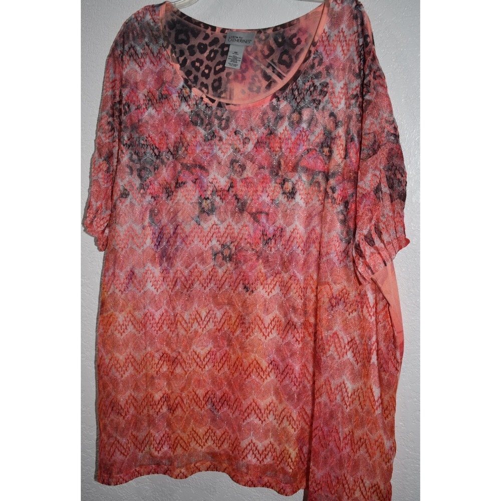 Liz and Me 4X Top Hawiian Tropical Mesh Overlay Embroidered Lined Short‎ Sleeve - Picture 14 of 16